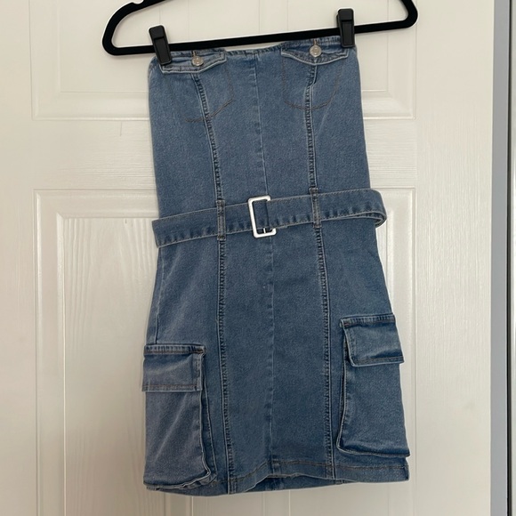 🦋 2/$40 BRAND NEW - SHEIN Blue Jean Belted Dress with Pockets - Picture 5 of 7